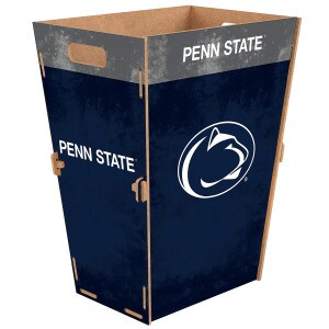 wooden trash can with Penn State and Athletic Logo